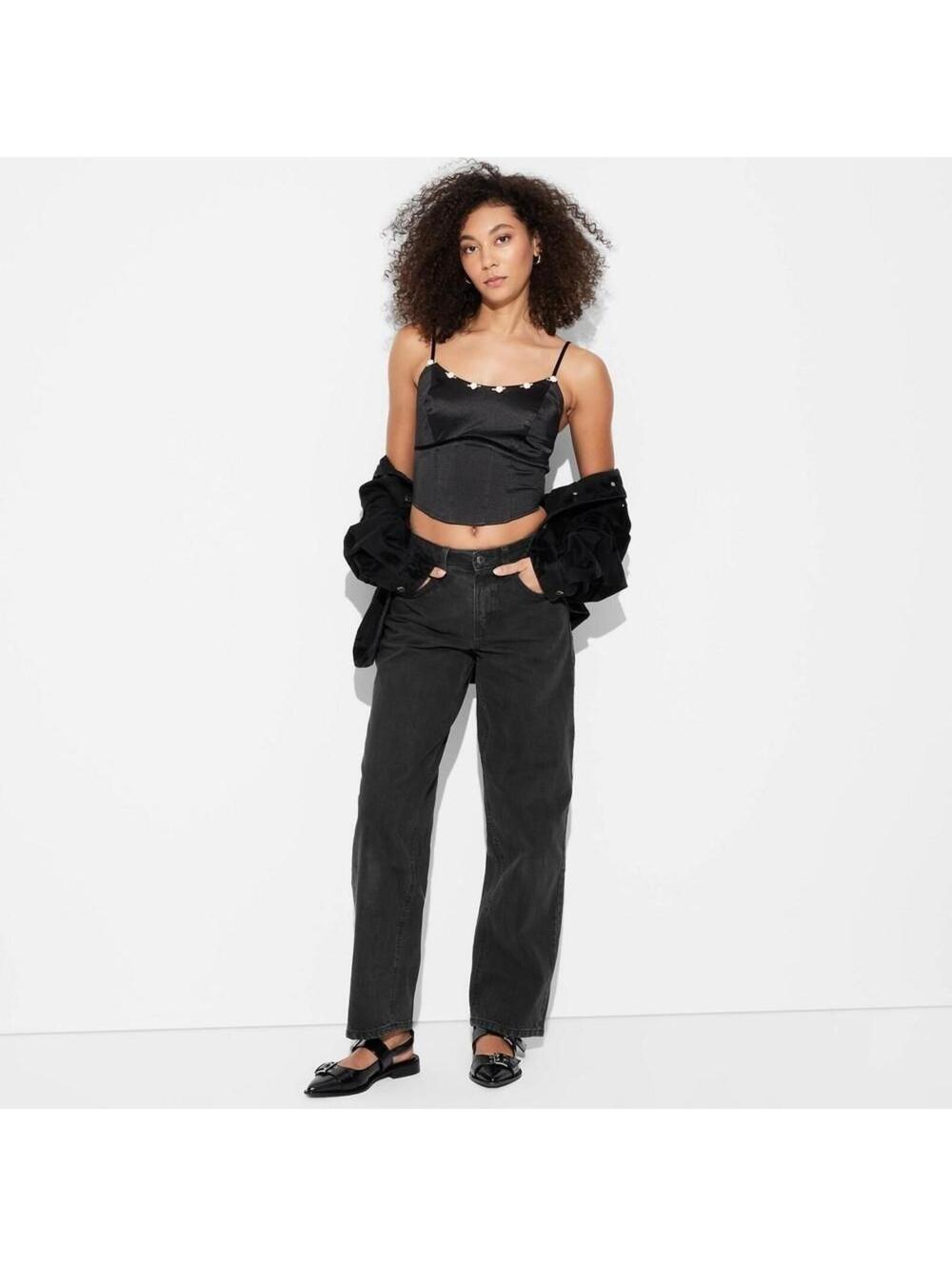 Women's Mid-Rise 90's Relaxed Straight Jeans - Wild Fable™ Black Wash 0